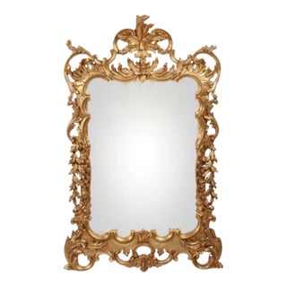 Large Mid-Century Italian Rococo Style Hand-Carved Giltwood (Gold) Mirror For Sale