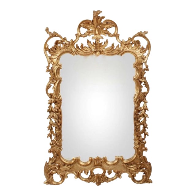 Large Mid-Century Italian Rococo Style Hand-Carved Giltwood (Gold) Mirror For Sale
