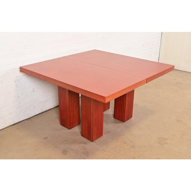 Late 20th Century Baker Furniture Modern Art Deco Parquet Top Extension Dining Table, Newly Refinished For Sale - Image 5 of 17