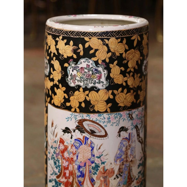 Mid-Century Chinese Painted & Gilt Famille Rose Porcelain Umbrella Stand For Sale - Image 4 of 9