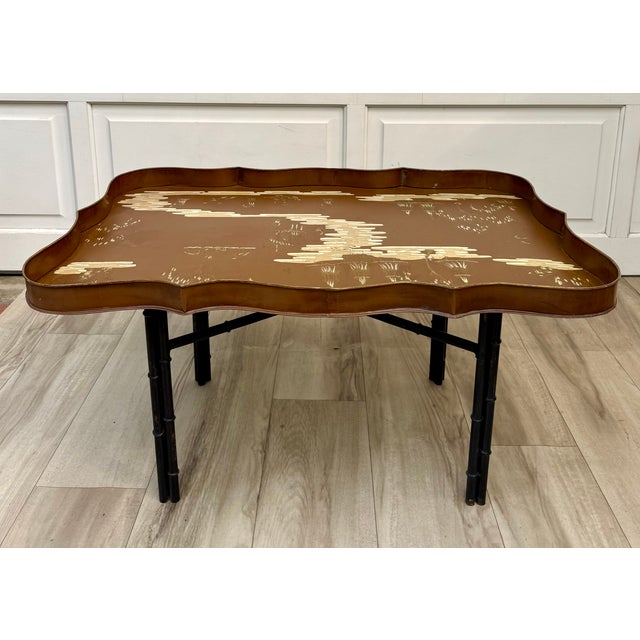 Vintage Italian Chinoiserie Tole Tray Coffee Table With Faux Bamboo Base For Sale - Image 15 of 15