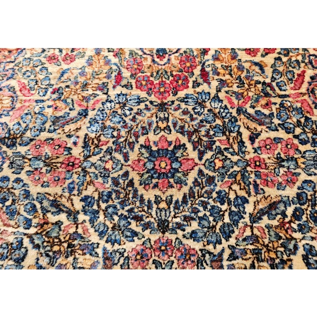 Vintage Persian Kerman Rug, Hand-knotted Wool, Allover Floral Pattern, Ivory & Blue, 3x5 For Sale - Image 9 of 13