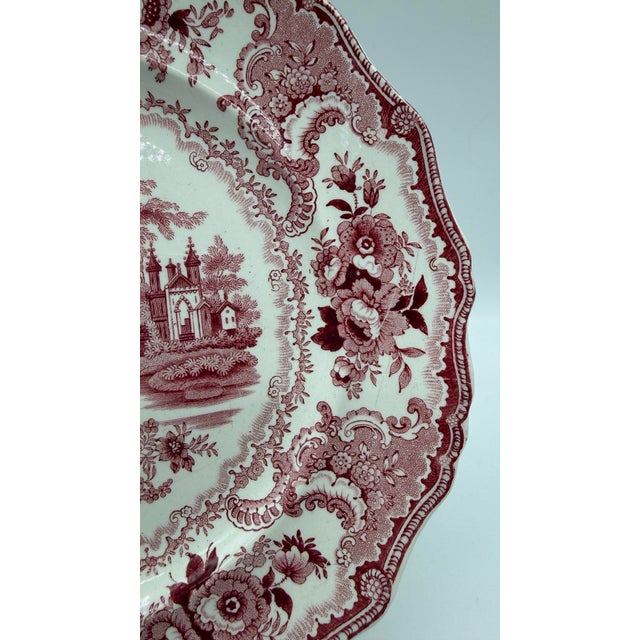 A Antique Staffordshire "Fountain Scenery" Pink Transfer Decorated Plate, 1830’s For Sale - Image 6 of 10
