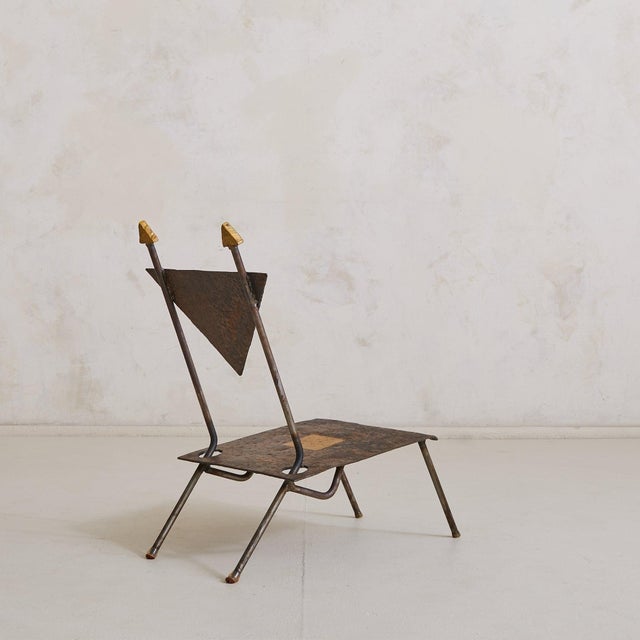 1990s 1990s French Brutalist Wrought Iron Accent Chair Attributed to Jean-Jacques Argueyrolles For Sale - Image 5 of 11