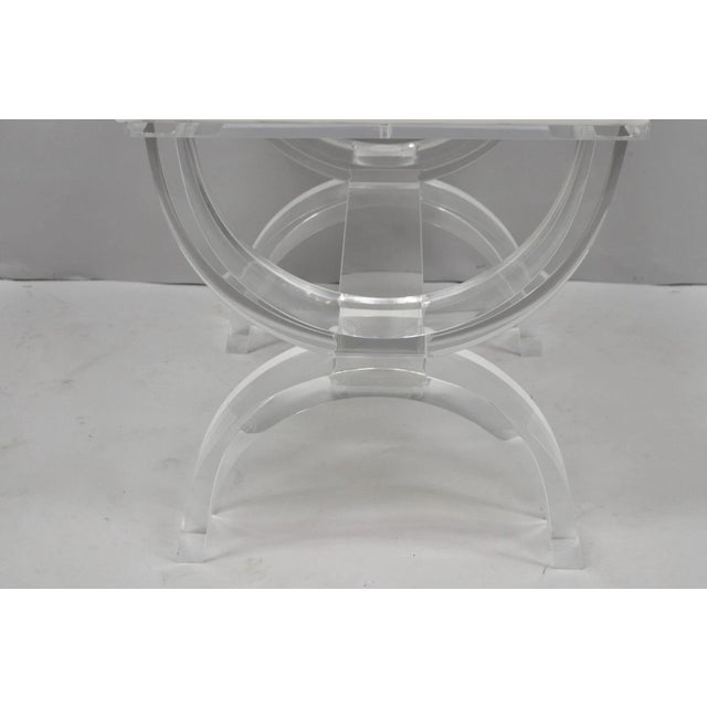 Contemporary Modern Lucite Acrylic X-Form White Vanity Bench Stool Seat For Sale - Image 9 of 15
