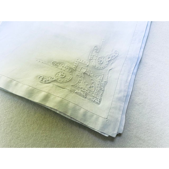 Textile Antique French Linen Napkins, Set of 5, Hemstitched Ladderwork Embroidery, Circa 1900 For Sale - Image 7 of 15