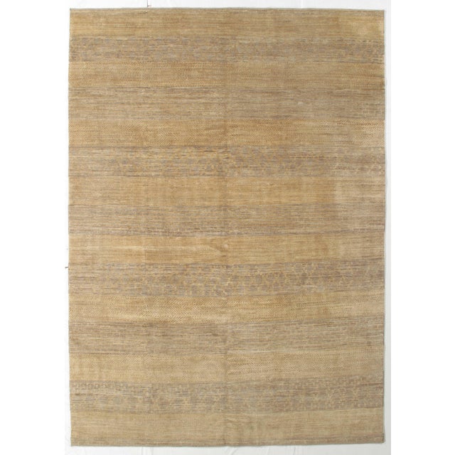 Vintage hand-knotted Persian Fine Lori Gabbeh rug featuring a soft, minimalist design with subtle horizontal striations...