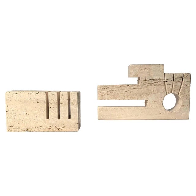 Light Gray Vintage Abstract Fratelli Mannelli Travertine Desk Organizer Set for Raymor - A Pair For Sale - Image 8 of 8