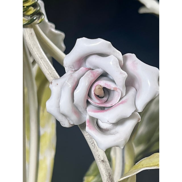Vintage Tole Six-Arm Chandelier With Roses & Leaves For Sale - Image 4 of 16