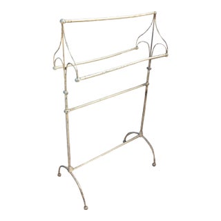 19th Century Victorian White and Blue Painted Wire and Metal Towel Drying Rack For Sale