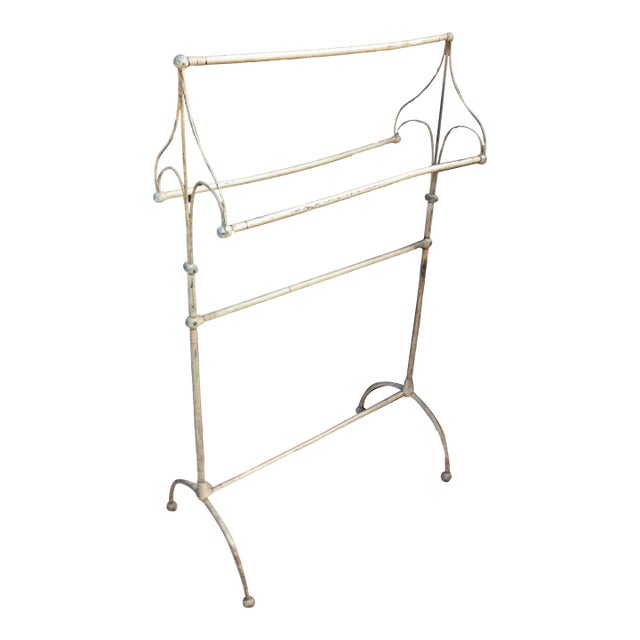 19th Century Victorian White and Blue Painted Wire and Metal Towel Drying Rack For Sale
