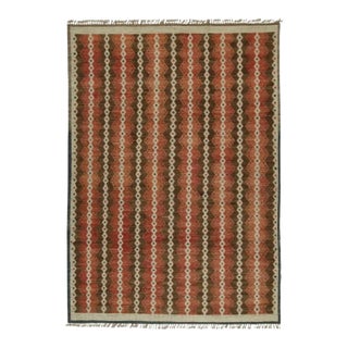 Rug & Kilim's Moroccan-Inspired Rug With Brown, White and Red Geometric Stripes For Sale