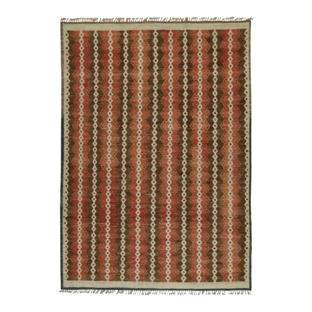 Rug & Kilim's Moroccan-Inspired Rug With Brown, White and Red Geometric Stripes For Sale