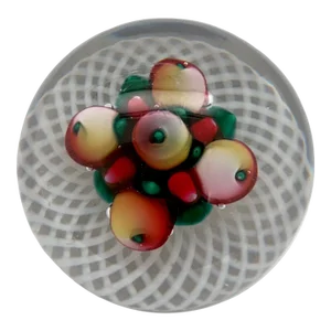 Sandwich New England Glass Co. Fruit on Latticinio Paperweight 19th C.