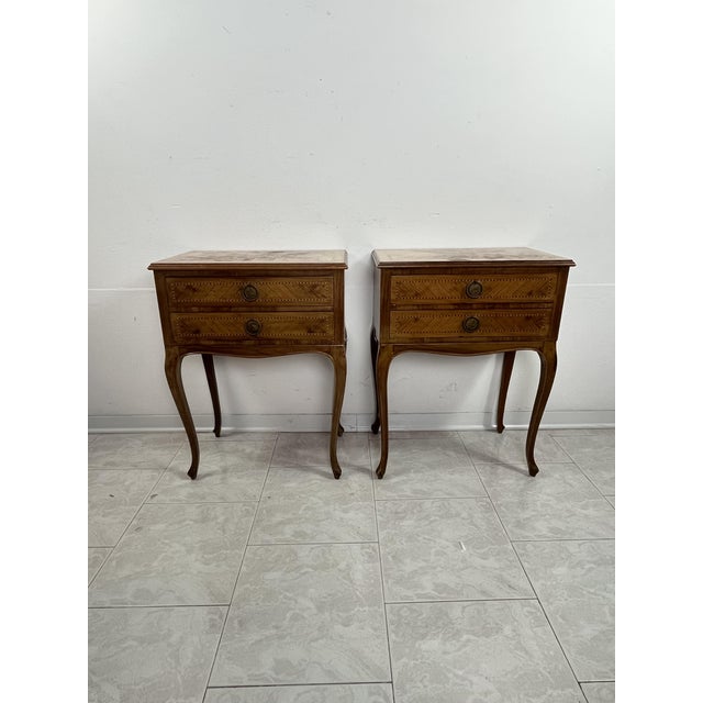 Tan Italian Neoclassical Style Bedside Tables, 1950s, Set of 2 For Sale - Image 8 of 9