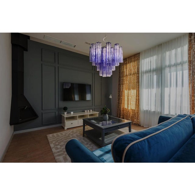 Murano Glass Tube Chandelier with 36 Amethyst Glass Tube, 1990s For Sale - Image 6 of 11