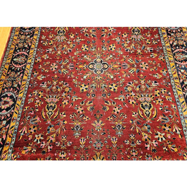 Vintage Persian Kashan Rug, Hand-Knotted Wool, Allover Floral Pattern, Red & Navy, 9x14 For Sale - Image 12 of 17