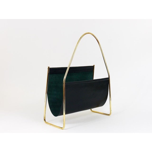 Mid-Century Magazine Rack in Brass and Black Leather by Carl Auböck, 1950s For Sale - Image 9 of 18