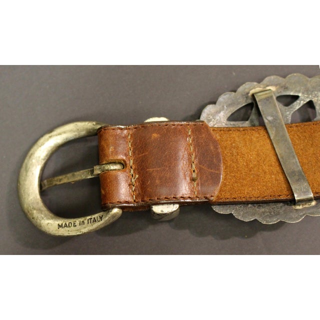 Mid-20th Century Navajo Sterling Silver, Turquoise, and Leather Concho Belt For Sale - Image 4 of 5