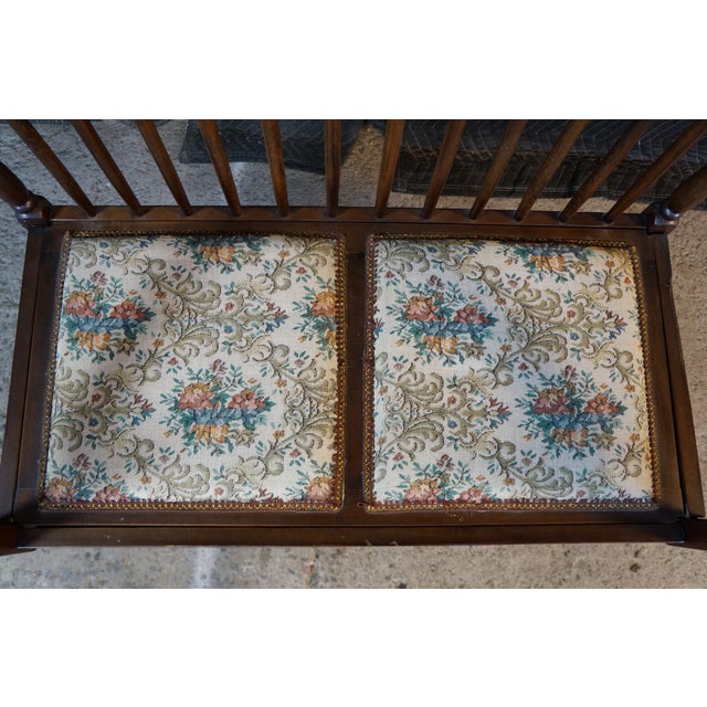 Vintage American Country Farmhouse Mahogany Settee Bench Needlepoint Seat For Sale - Image 10 of 17