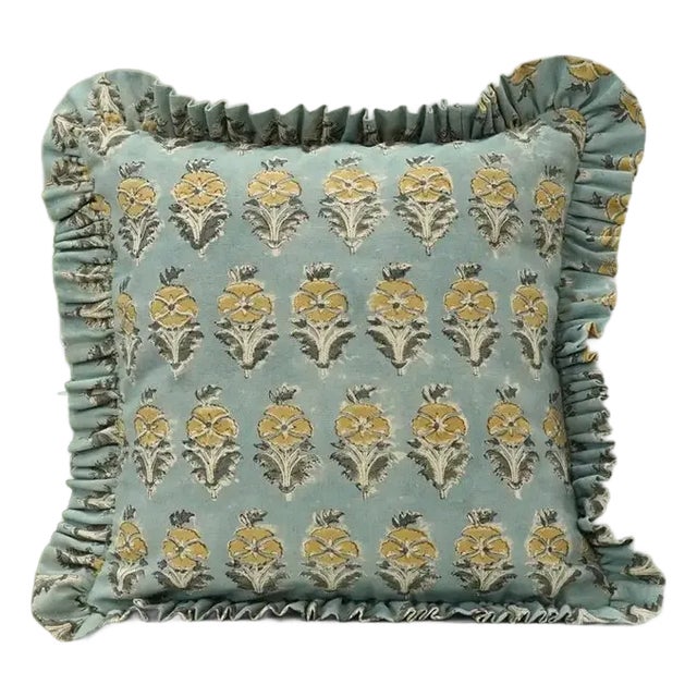 Fabdivine Artisan Block Print Throw Frill Pillow Cover 16x16 Inch Duck Canvas- Mor Mukut For Sale