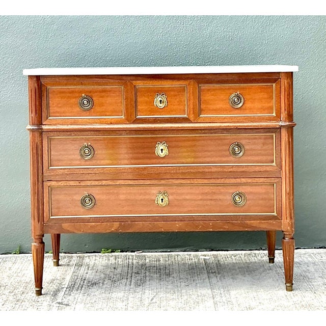Vintage Louis XVI Neoclassical Style Wood and Marble Dresser For Sale - Image 18 of 18