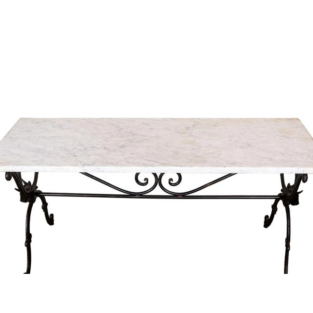 French 1900s Antique Marble Top Iron Table For Sale - Image 3 of 5