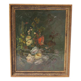 Gustave Marx, Still Life with Flower Bouquet on Dark Background, Oil on Canvas, Framed For Sale