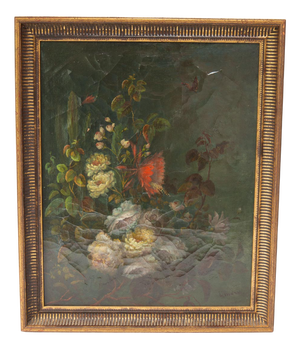 Gustave Marx, Still Life with Flower Bouquet on Dark Background, Oil on Canvas, Framed