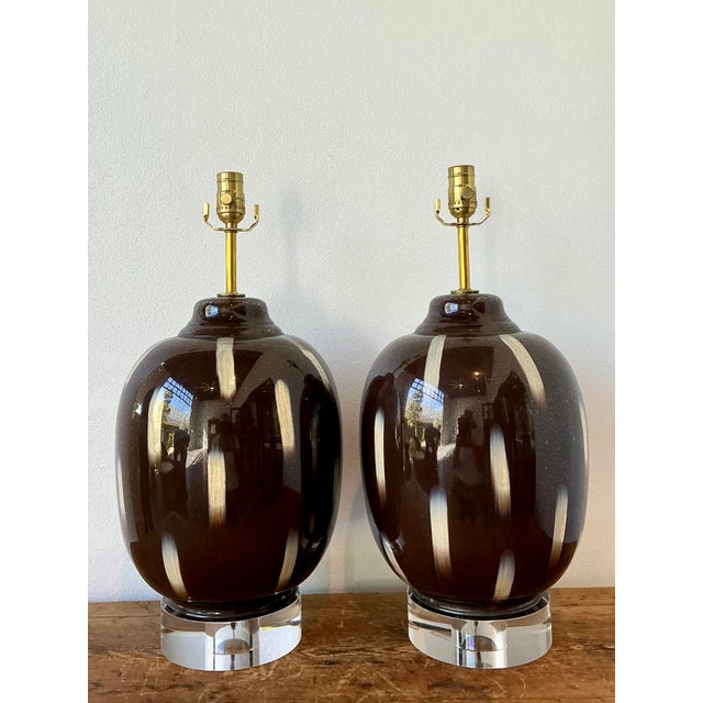 Late 20th Century Vintage Painted Glass Lamps - A Pair For Sale - Image 5 of 12
