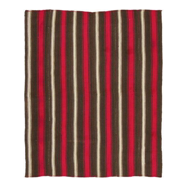 Vintage Chaput Kilim Wool Rug With Red Stripes by Rug & Kilim, 1950-1959 For Sale