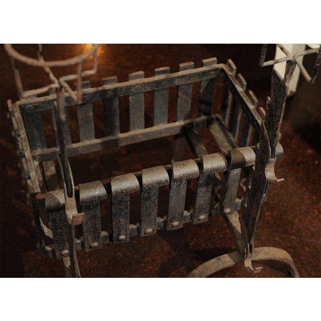 1880 English Iron Firedogs With Log Basket For Sale - Image 4 of 7