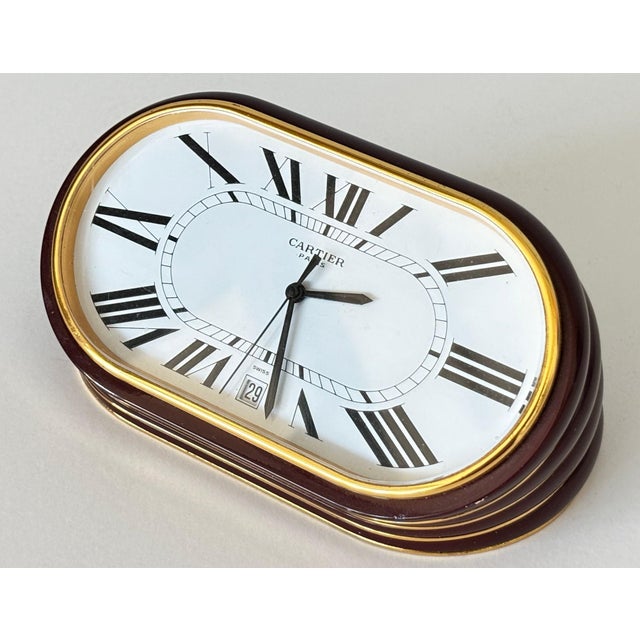 Cartier Paris Accordion Clock With Date and White Roman Numeral Dial Circa 1980 For Sale - Image 12 of 12