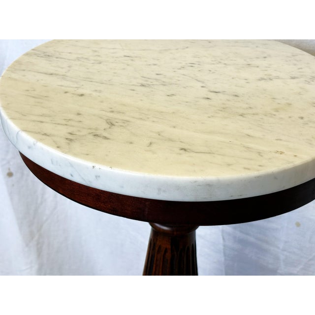 1900's Solid Wood Reeded Pedestal/ Plant Stand With Marble Top For Sale - Image 14 of 18