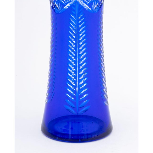 Modern Cobalt Blue Cut Glass Flaring Vases, Pair For Sale - Image 3 of 9