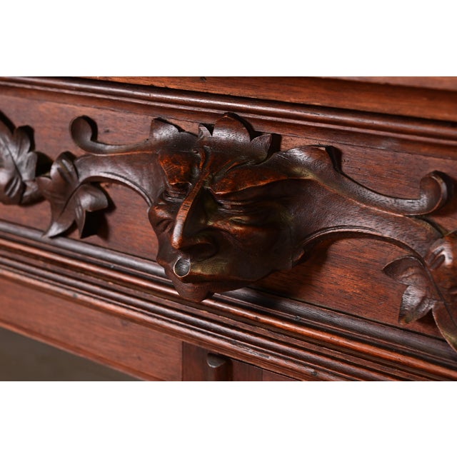 Wood R. J. Horner Style Antique Victorian Carved Walnut Double Bookcase Cabinet, Circa 1890s For Sale - Image 7 of 12