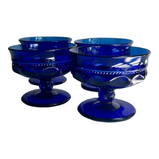 Mid 20th Century Set of 4 Colony Glass Co. Crown Cobalt Blue Pedestal Dishes For Sale