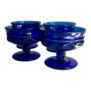 Mid 20th Century Set of 4 Colony Glass Co. Crown Cobalt Blue Pedestal Dishes