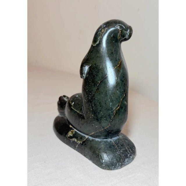 Antique Carved Green Stone Soapstone Canadian Seal Eskimo Sculpture Inuit For Sale - Image 9 of 12