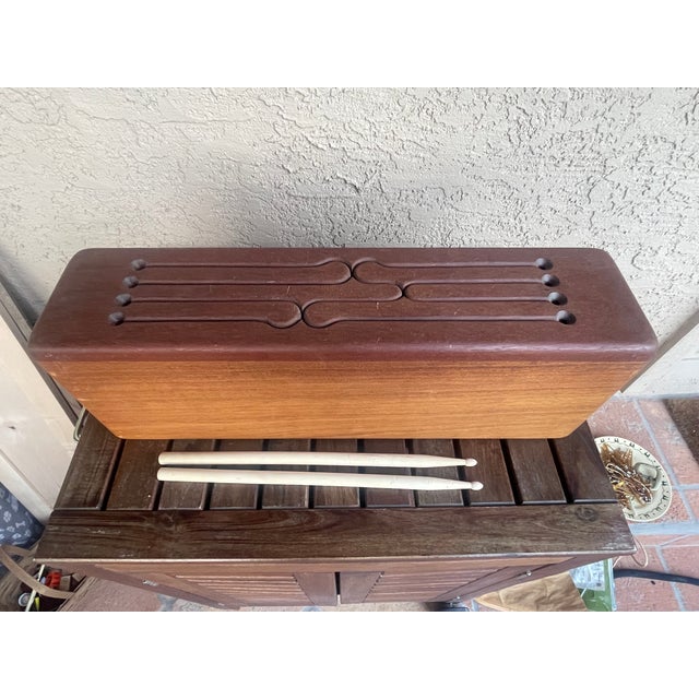 Wood Mid Century 1960 Teak Handmade Architectural Tongue Drum For Sale - Image 7 of 8