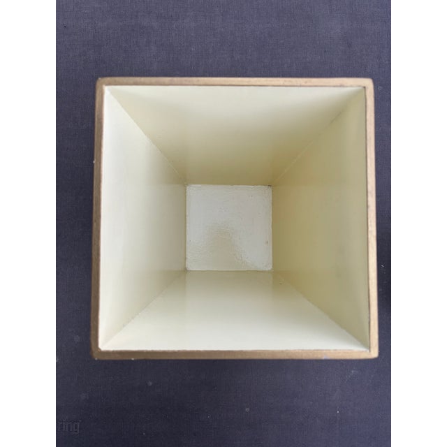 Allen G Designs Hand-Painted Ivory & Gold Wastebasket & Tissue Box Set For Sale - Image 11 of 11