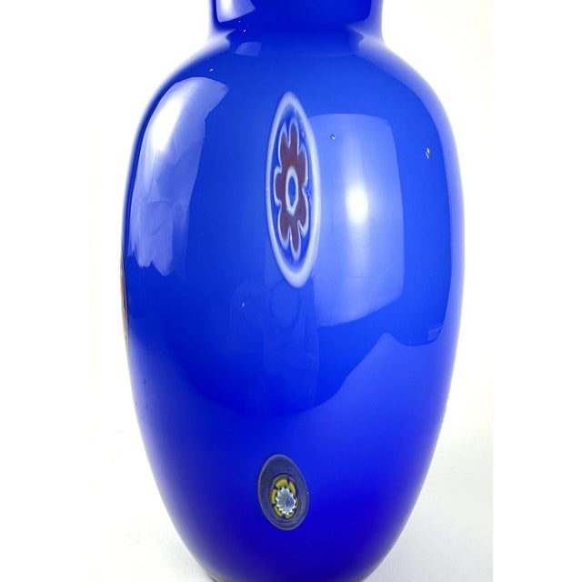 Murano Vintage Murano Style Blue Millefiori Italian Art Glass Large Vase For Sale - Image 4 of 5