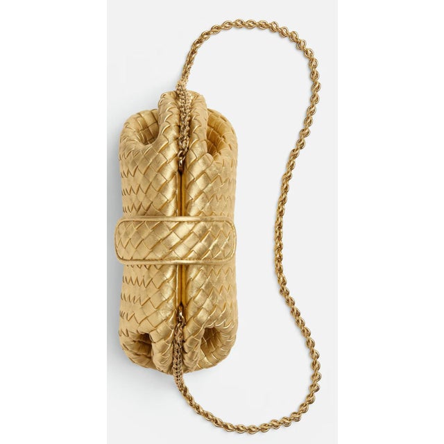 Metal 2025 Bottega Veneta Lauren 1980 Gold Leather Clutch Shoulder Bag Pouch Handbag For Sale - Image 7 of 17