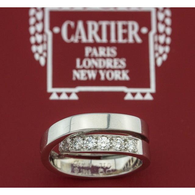 1990s Authentic Cartier 18k White Gold Nouvelle Vogue Diamond Ring For Sale - Image 9 of 9