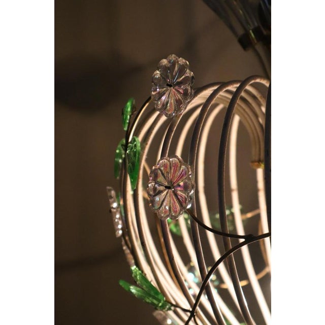 Mid-Century Modern Birdcage Hanging Lamp with Iridescent Flowers, 1950s For Sale - Image 13 of 18