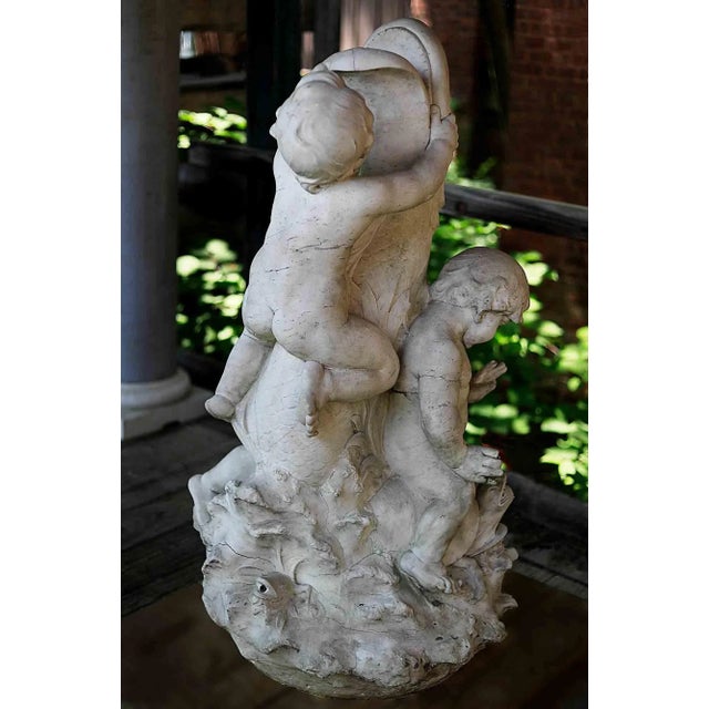 Italian Antique Italian Carved Marble Fountain Depicting Putti Wrestling a Dolphin For Sale - Image 3 of 13
