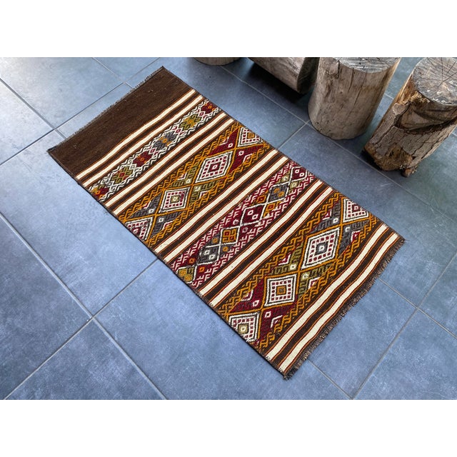 Brown Tribal Wool Handwoven Kilim Rug For Sale - Image 8 of 10