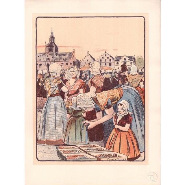 Fernand Piet (1869 - 1942) Un Marché en Zélande (A Market in Zeeland) Original Lithograph from the glorious portfolio...