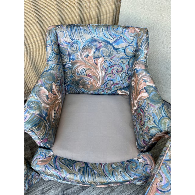 A Pair of Vintage Mid Century / Hollywood Regency Upholstered Lounge Chairs. Circa 1970s For Sale - Image 13 of 18