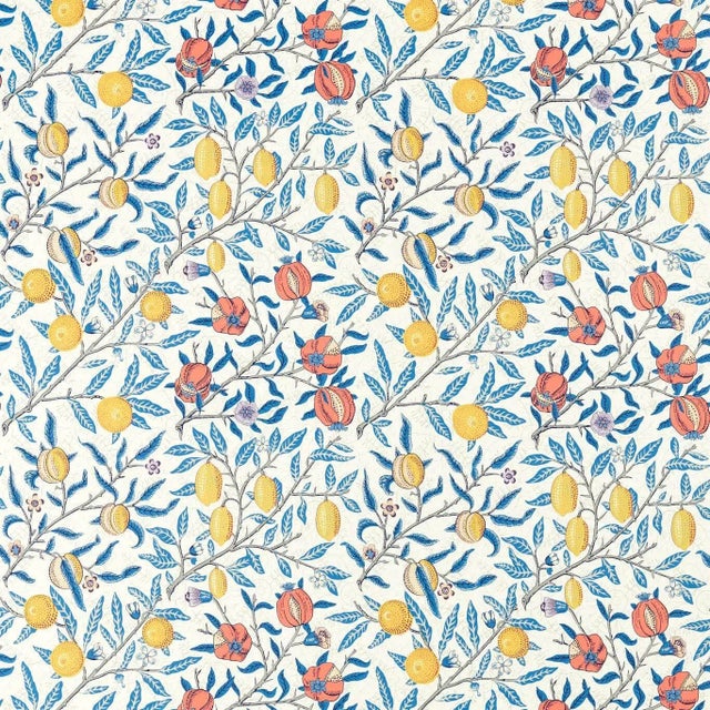 Morris & Co Fruits Fabric in Paradise Blue For Sale